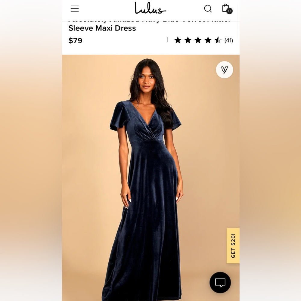 Lulus Velvet, Long, Navy Blue Dress, Medium